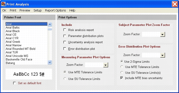 AccuracyRatio Measurement Decision Risk Analysis Software - Print Analysis Screen