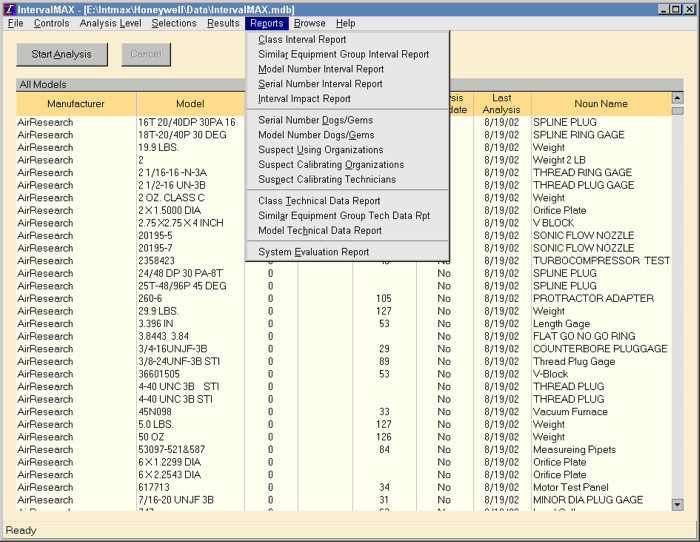 IntervalMAX Calibration Interval Analysis Software - Main Screen