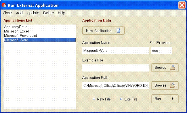 SPCView Statistical Process Control Software - Run External Application Screen